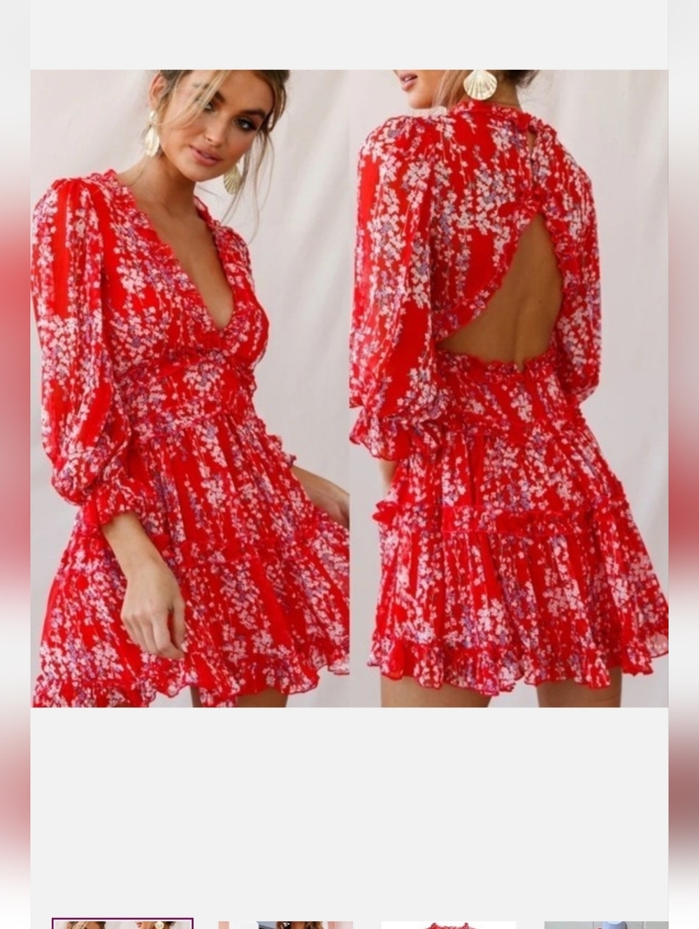 Saints + Secret Floral Tiered Open Back Ruffle Chiffon Mini  Dress Flowy Summer
